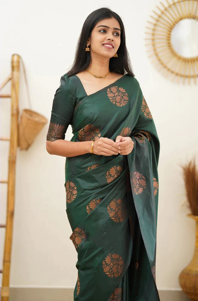 Seraglio Dark Green Soft Silk Saree With Enchanting Blouse Piece KP