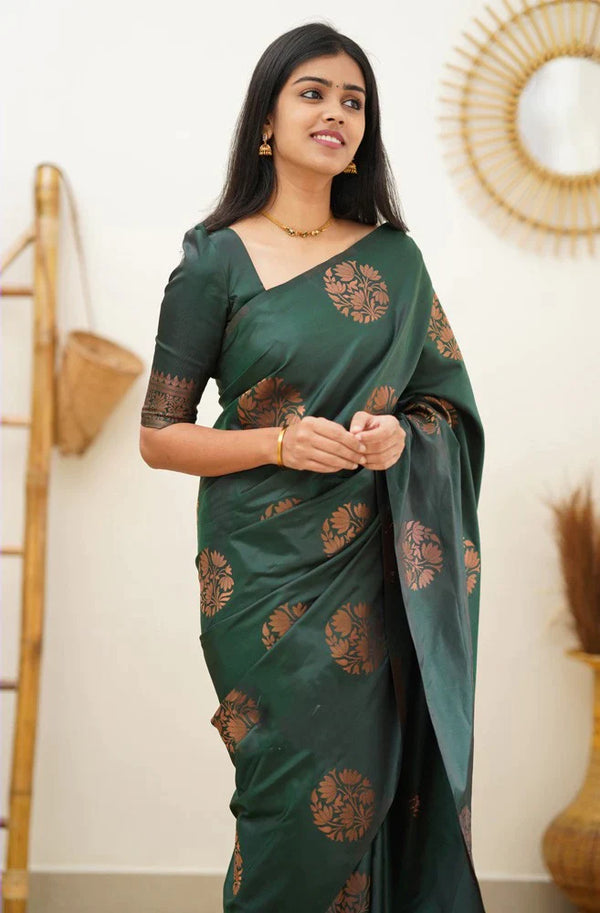 Seraglio Dark Green Soft Silk Saree With Enchanting Blouse Piece KP