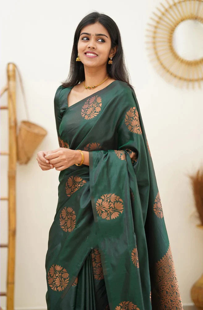 Seraglio Dark Green Soft Silk Saree With Enchanting Blouse Piece KP