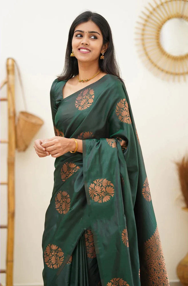 Seraglio Dark Green Soft Silk Saree With Enchanting Blouse Piece KP