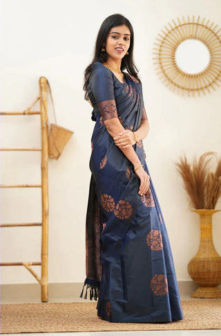 Lagniappe Navy Blue Soft Silk Saree With Engaging Blouse Piece KP