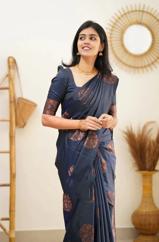Lagniappe Navy Blue Soft Silk Saree With Engaging Blouse Piece KP