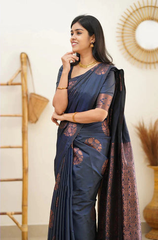 Lagniappe Navy Blue Soft Silk Saree With Engaging Blouse Piece KP