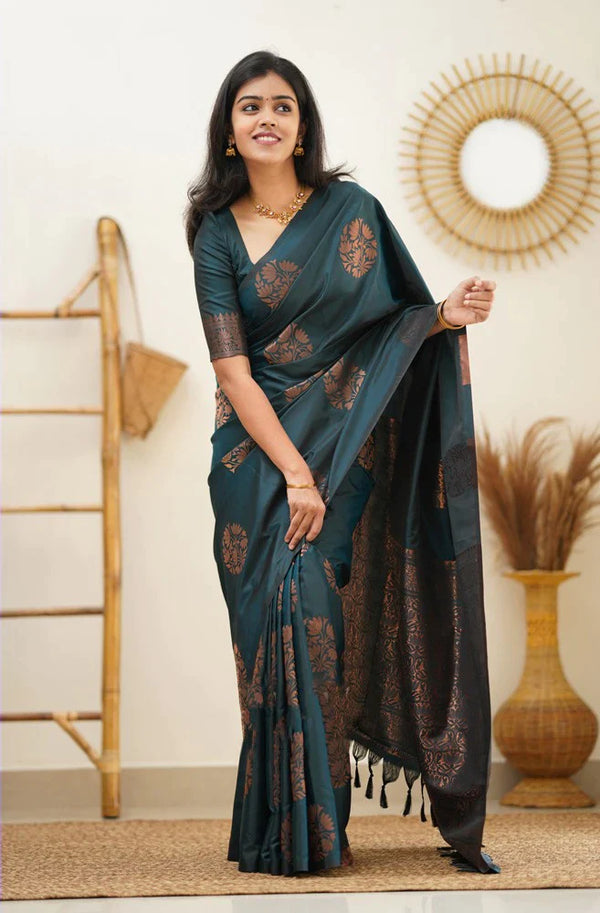 Angelic Rama Soft Silk Saree With Dalliance Blouse Piece KP