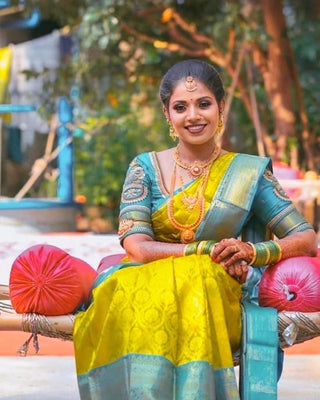 Flaunt Yellow Soft Silk Saree With Energetic Blouse Piece KP