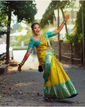 Load image into Gallery viewer, Flaunt Yellow Soft Silk Saree With Energetic Blouse Piece KP