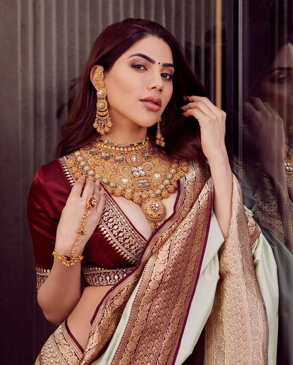 Refreshing Grey Soft Silk Saree With Skinny Blouse Piece KP