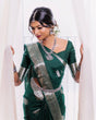 Load image into Gallery viewer, Sizzling Dark Green Soft Banarasi Silk Saree With Beautiful Blouse Piece KP