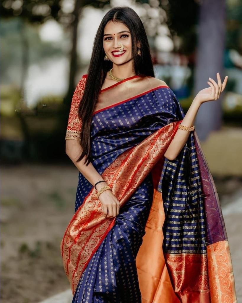 Alluring Royal Blue Soft Banarasi Silk Saree With Surpassing Blouse Piece KP