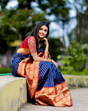 Load image into Gallery viewer, Alluring Royal Blue Soft Banarasi Silk Saree With Surpassing Blouse Piece KP