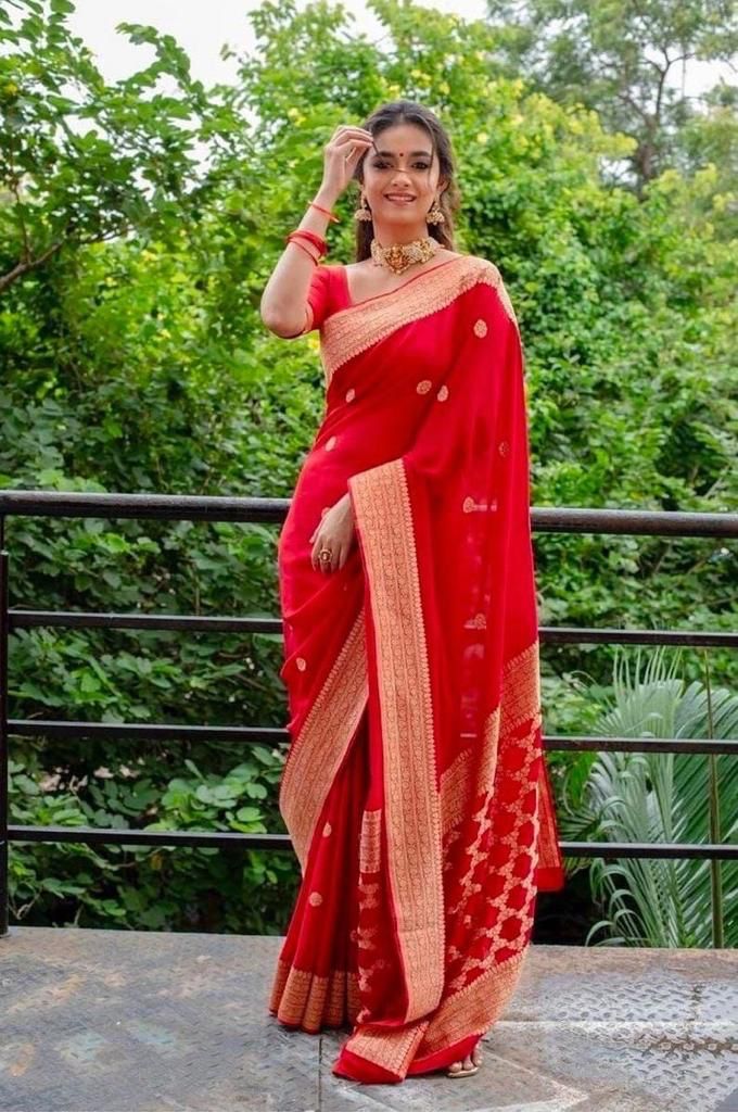 Vestigial Red Soft Silk Saree With Ravishing Blouse Piece KP