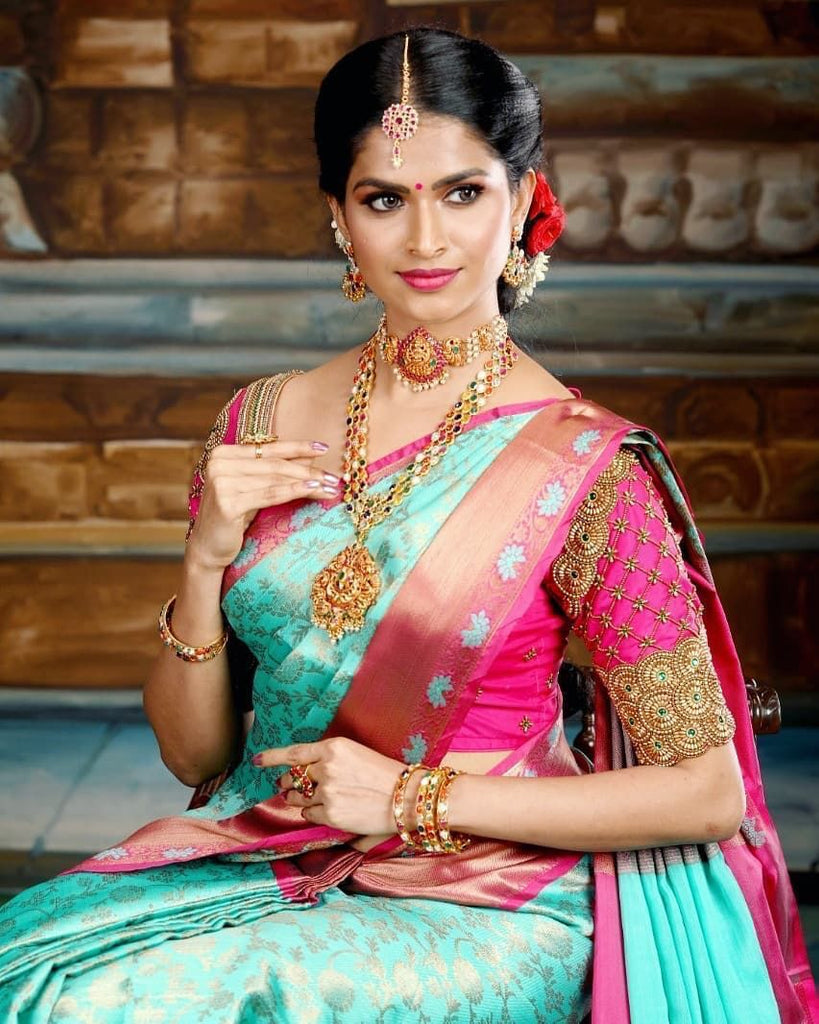 Delectable Sky Soft Silk Saree With Fancifull Blouse Piece KP
