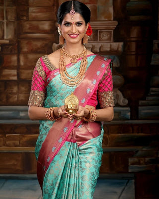 Delectable Sky Soft Silk Saree With Fancifull Blouse Piece KP