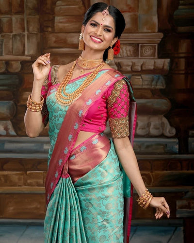 Delectable Sky Soft Silk Saree With Fancifull Blouse Piece KP