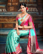 Load image into Gallery viewer, Delectable Sky Soft Silk Saree With Fancifull Blouse Piece KP