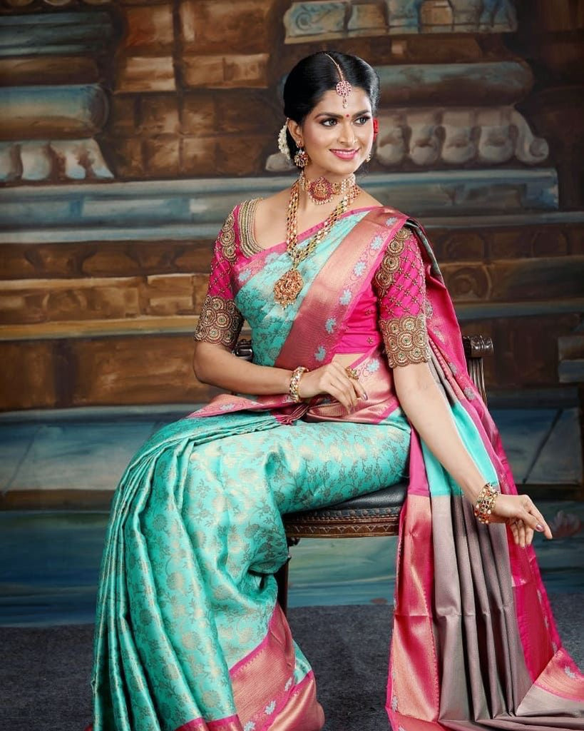 Delectable Sky Soft Silk Saree With Fancifull Blouse Piece KP