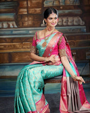 Load image into Gallery viewer, Delectable Sky Soft Silk Saree With Fancifull Blouse Piece KP