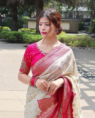 Artistic Beige Soft Silk Saree With Divine Blouse Piece KP