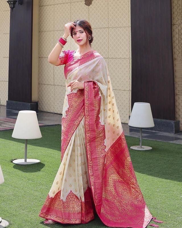 Artistic Beige Soft Silk Saree With Divine Blouse Piece KP Main image