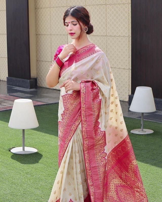 Artistic Beige Soft Silk Saree With Divine Blouse Piece KP