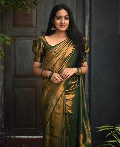 Luxuriant Dark Green Soft Silk Saree With Comely Blouse Piece KP Main image