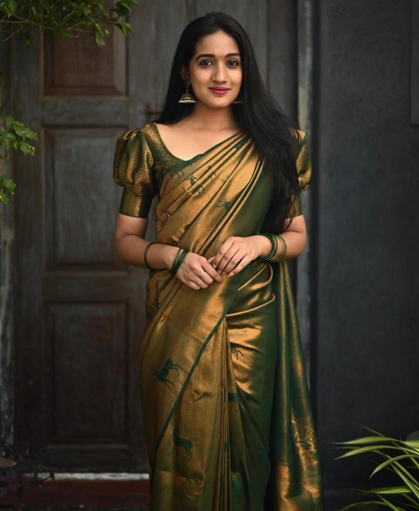Luxuriant Dark Green Soft Silk Saree With Comely Blouse Piece KP Main image