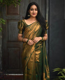 Arresting Dark Green Soft Silk Saree With Impressive Blouse