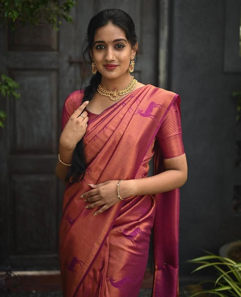 Magnificat  Dark Pink Soft Silk Saree With Ailurophile Blouse Piece KP