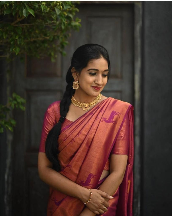 Magnificat  Dark Pink Soft Silk Saree With Ailurophile Blouse Piece KP