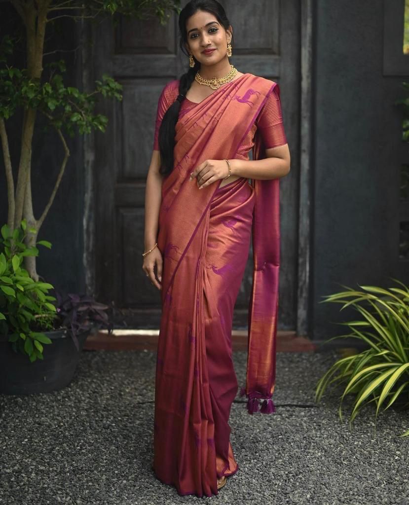 Magnificat  Dark Pink Soft Silk Saree With Ailurophile Blouse Piece KP