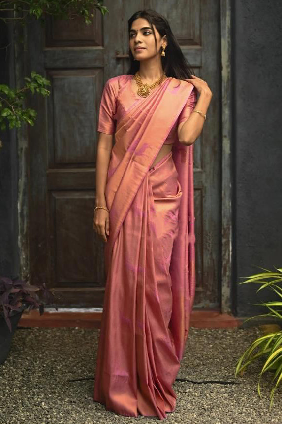 Unequalled Pink Soft Silk Saree With Snazzy Blouse Piece KP