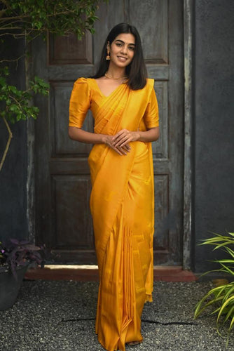 Confounding Yellow Soft Silk Saree With Pleasurable Blouse Piece KP