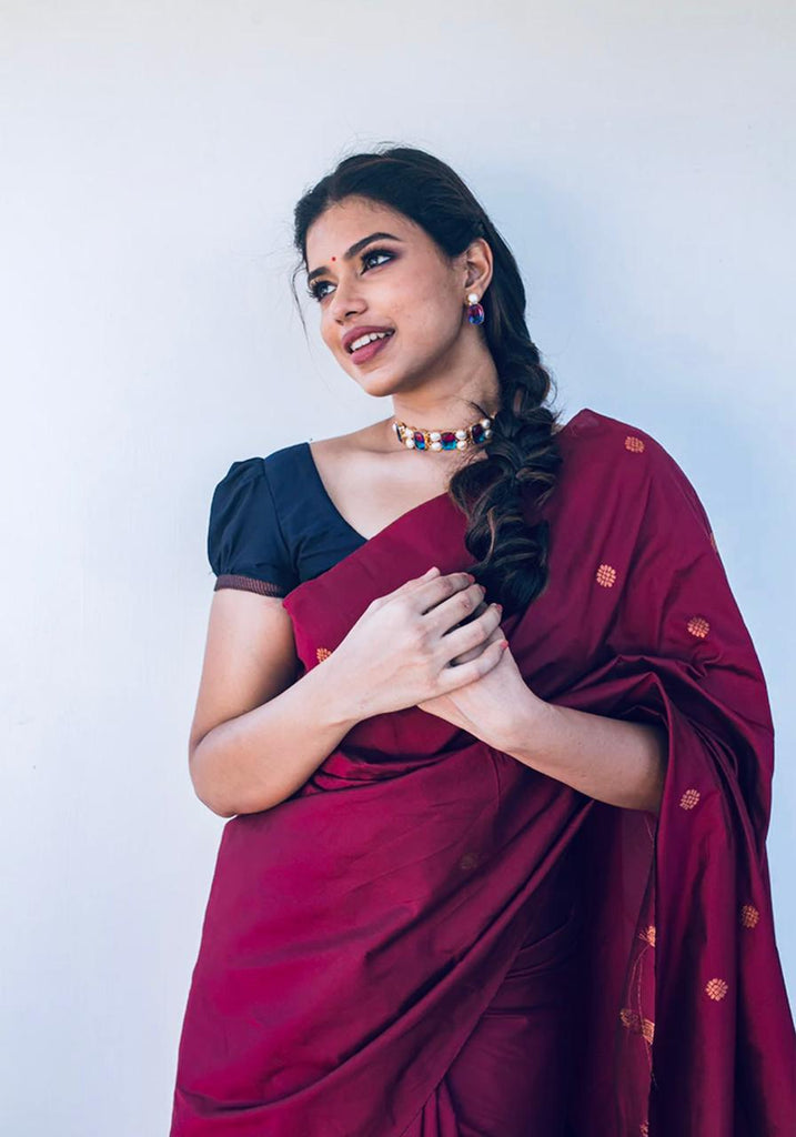 Propinquity Wine Soft Silk Saree With Amiable Blouse Piece KP