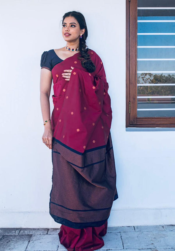 Propinquity Wine Soft Silk Saree With Amiable Blouse Piece KP