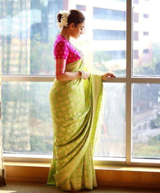 Classic Parrot Soft Silk Saree With Exquisite Blouse Piece KP