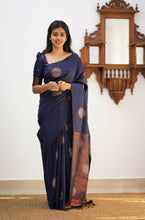 Load image into Gallery viewer, Amazing Navy Blue Soft Silk Saree With Energetic Blouse Piece KP