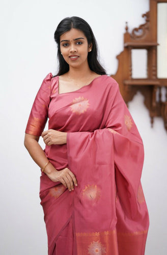 Mesmerising Pink Soft Silk Saree With Skinny Blouse Piece KP