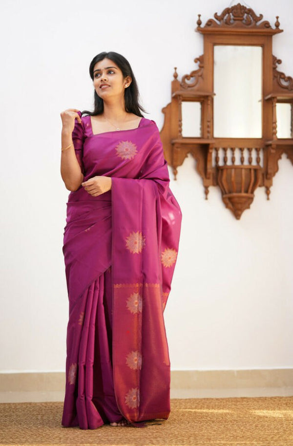 Invaluable Purple Soft Silk Saree With Unique Blouse Piece KP
