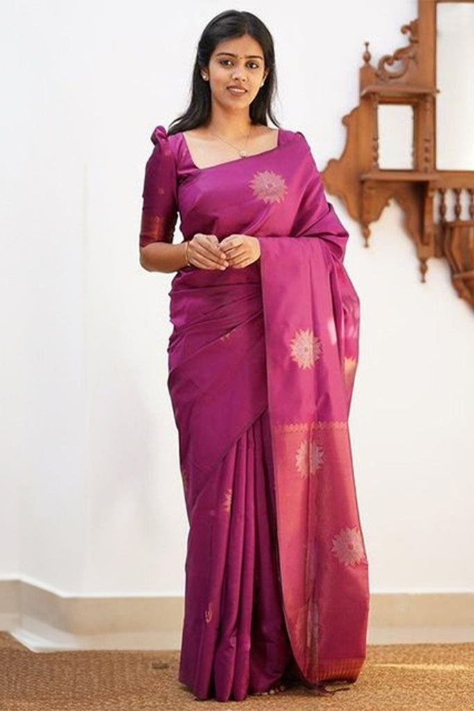 Invaluable Purple Soft Silk Saree With Unique Blouse Piece KP