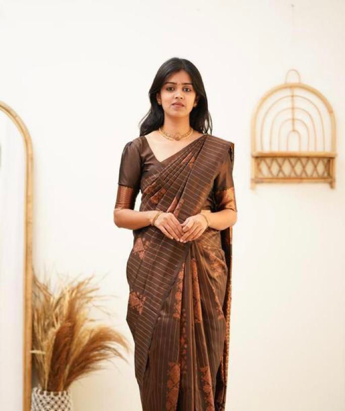 Amazing Brown Soft Silk Saree With Elegant Blouse Piece KP
