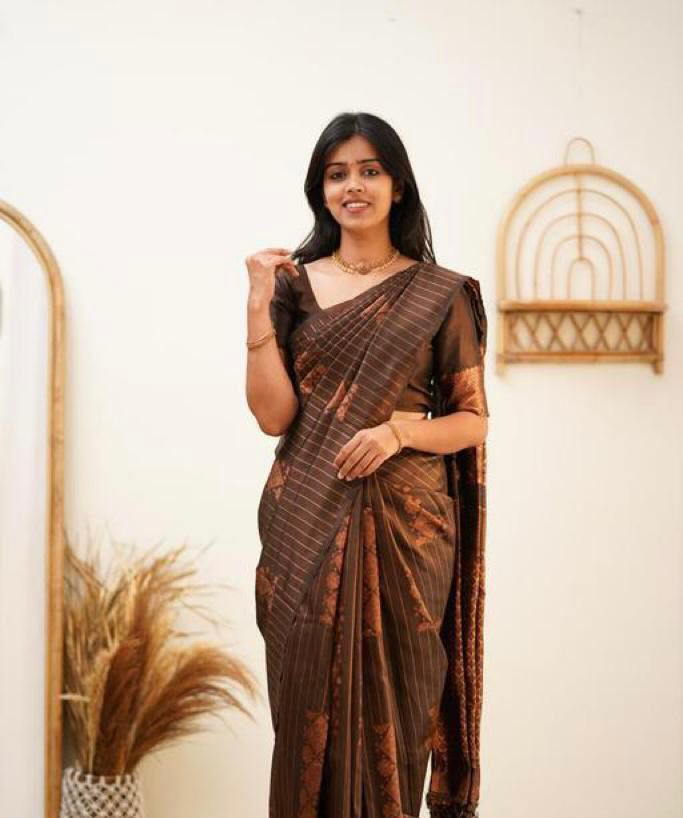 Amazing Brown Soft Silk Saree With Elegant Blouse Piece KP