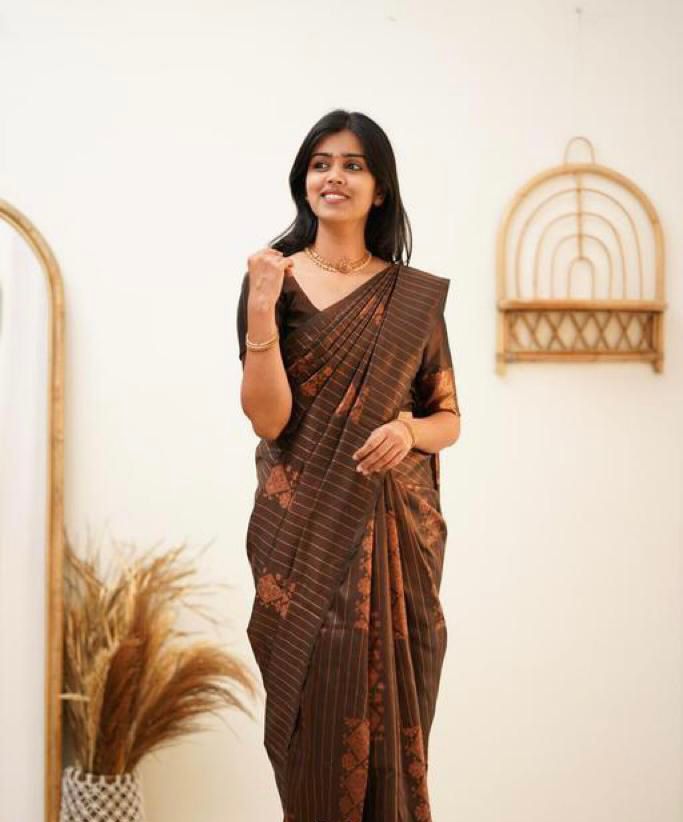 Amazing Brown Soft Silk Saree With Elegant Blouse Piece KP