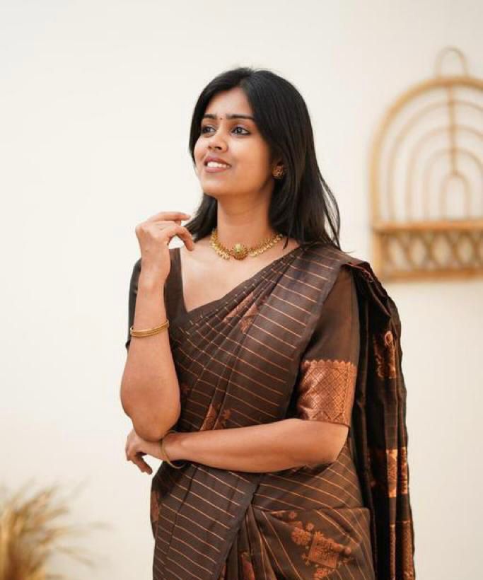 Amazing Brown Soft Silk Saree With Elegant Blouse Piece KP