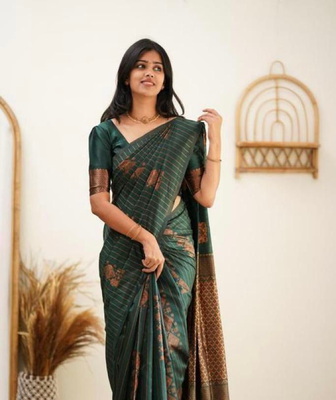 Precious Dark Green Soft Silk Saree With Classy Blouse Piece KP