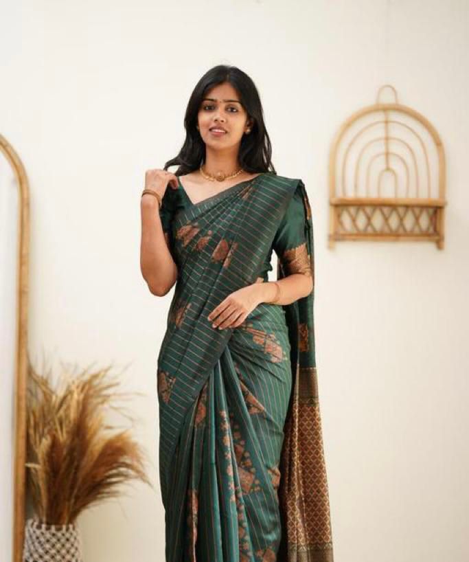 Precious Dark Green Soft Silk Saree With Classy Blouse Piece KP