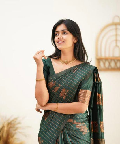 Precious Dark Green Soft Silk Saree With Classy Blouse Piece KP
