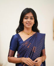 Load image into Gallery viewer, Gleaming Navy Blue Soft Silk Saree With Sophisticated Blouse Piece KP