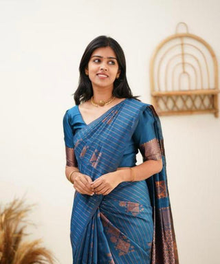 Mesmerising Rama Soft Silk Saree With Wonderful Blouse Piece KP