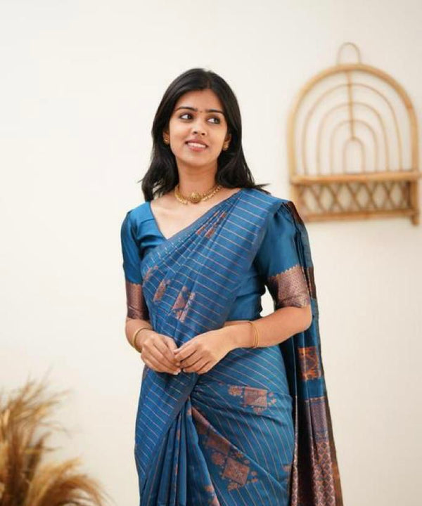 Mesmerising Rama Soft Silk Saree With Wonderful Blouse Piece KP