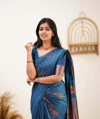 Mesmerising Rama Soft Silk Saree With Wonderful Blouse Piece KP